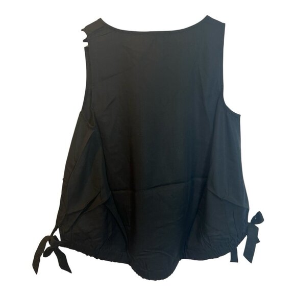 Terea By Andrea Pitter Vneck Sleeveless Black Blouse Small Hi Low Hem Bow Detail - Picture 3 of 7